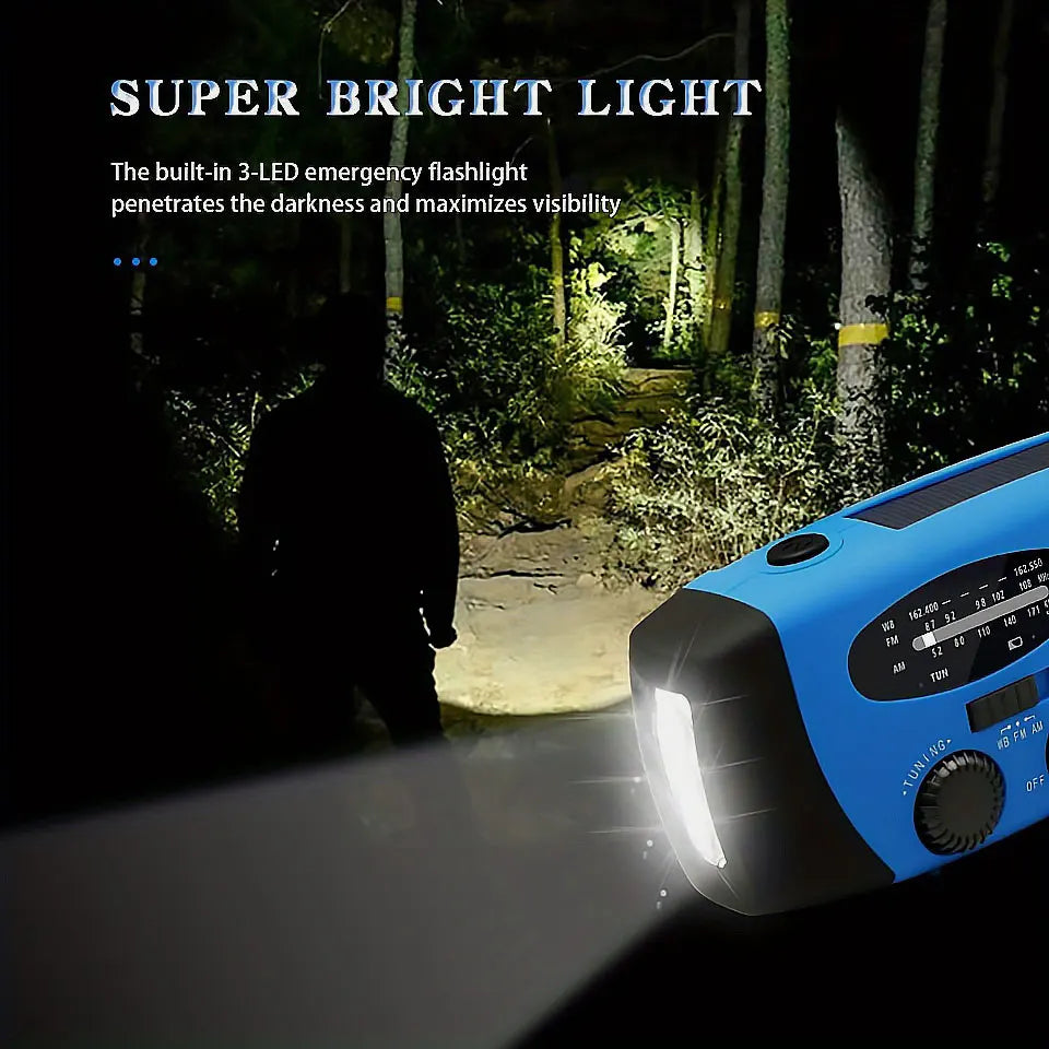Radio Portable d'Urgence Rechargeable 2000mAh – Radio Solair, Manivelle et USB avec Flashlight, Radio AM/FM/SW, Radio Météo pour Survie, Batterie Rechargeable et Chargeur de Secours - BLACKBEARD OUTDOOR INDUSTRIES
