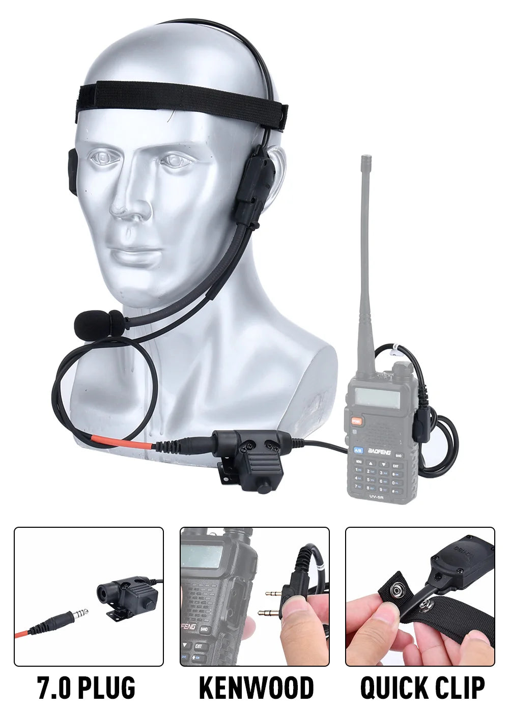 Casque Tactique WADSN MH180-V avec Conduction Osseuse pour Airsoft – Casque de Signalisation avec Microphone pour Interface 7.0 PLUG PTT BLACKBEARD OUTDOOR INDUSTRIES