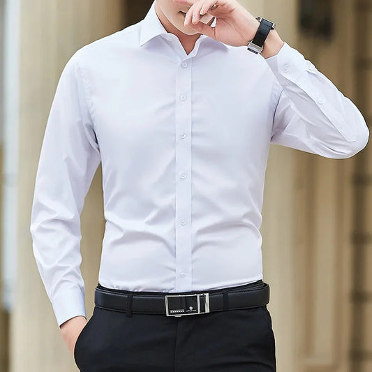Chemise Homme Plus Size - Unisexe, Blanche, Manches Longues, Slim Fit, Élégante et Confortable - Chemise Business Classique BLACKBEARD OUTDOOR INDUSTRIES