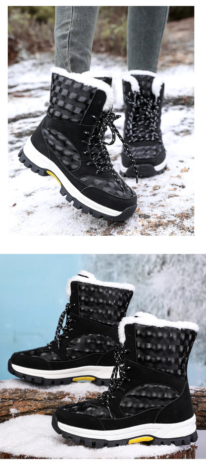Bottes de Neige Femme Hiver 2024 – Sneakers Chaudes à Fourrure, Semelle Épaisse, Imperméables – Bottines Mi-mollet Outdoor - BLACKBEARD OUTDOOR INDUSTRIES