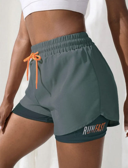Short de Sport Femme 2-en-1 Mermaid Curve – Respirant, Séchage Rapide, Taille Cordon, Graphique Lettre - BLACKBEARD OUTDOOR INDUSTRIES