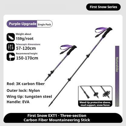 Naturehike Bâton de Randonnée 3 Sections – Fibre de Carbone 3K Ultraléger, Réglable, Pointe Tungstène – Modèle EXT1 - BLACKBEARD OUTDOOR INDUSTRIES