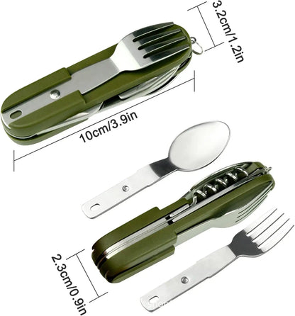 Kit de Vaisselle Multifonction 7 en 1 en Acier Inoxydable – Outils de Survie Pliable pour Camping et Pique-Nique - BLACKBEARD OUTDOOR INDUSTRIES