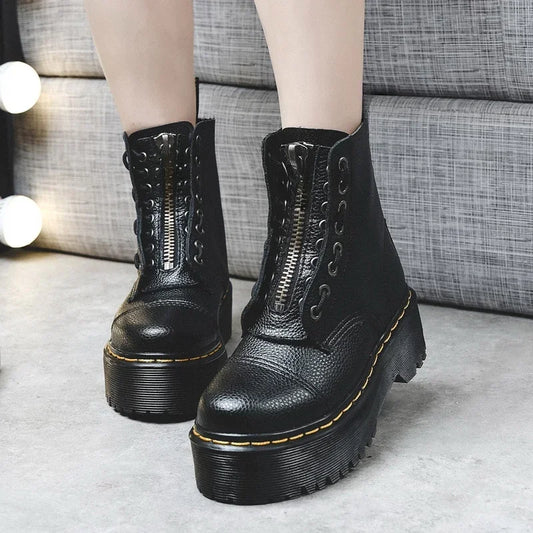 Bottes Femme en Cuir Véritable - Bottes à Plateforme avec Fermeture Éclair, Taille 35-46 - BLACKBEARD OUTDOOR INDUSTRIES