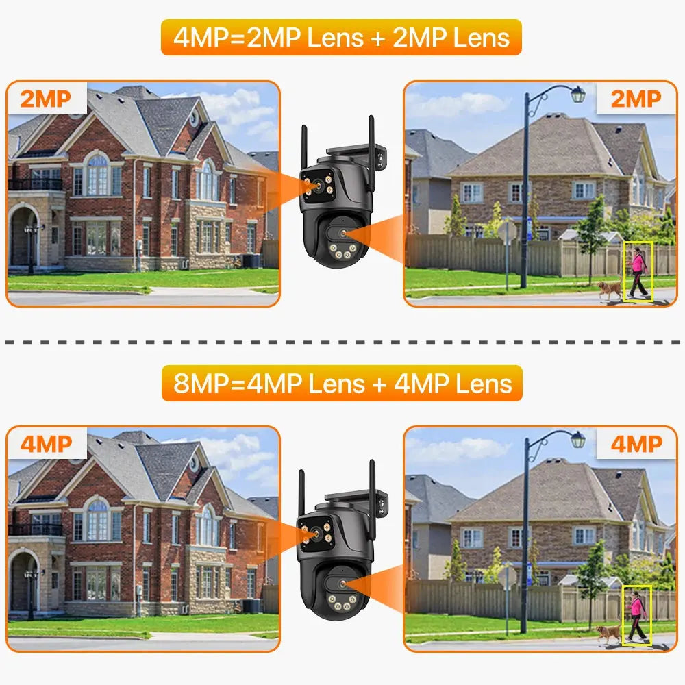 Caméra de Surveillance 4K 8MP PTZ WiFi Double Objectif | Vision Nocturne Couleur | Détection Humaine | Audio Bidirectionnel | iCSee Ma boutique