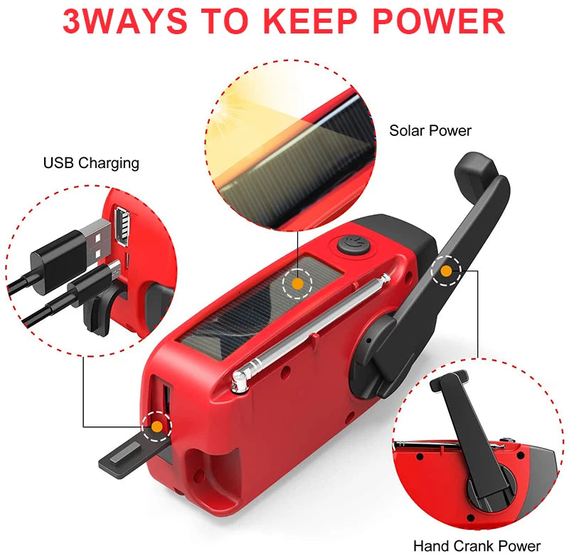 Radio Portable d'Urgence Rechargeable 2000mAh – Radio Solair, Manivelle et USB avec Flashlight, Radio AM/FM/SW, Radio Météo pour Survie, Batterie Rechargeable et Chargeur de Secours - BLACKBEARD OUTDOOR INDUSTRIES