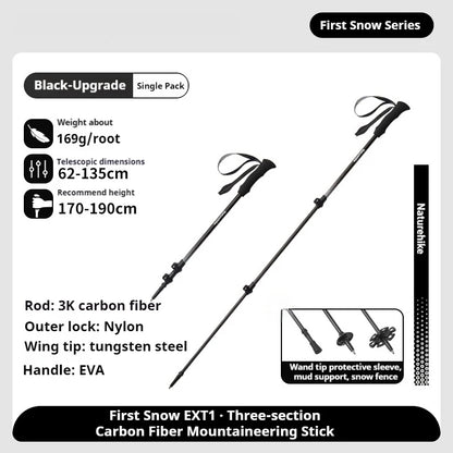 Naturehike Bâton de Randonnée 3 Sections – Fibre de Carbone 3K Ultraléger, Réglable, Pointe Tungstène – Modèle EXT1 - BLACKBEARD OUTDOOR INDUSTRIES