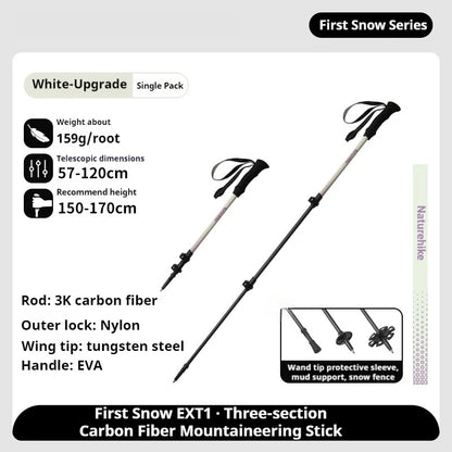 Naturehike Bâton de Randonnée 3 Sections – Fibre de Carbone 3K Ultraléger, Réglable, Pointe Tungstène – Modèle EXT1 - BLACKBEARD OUTDOOR INDUSTRIES