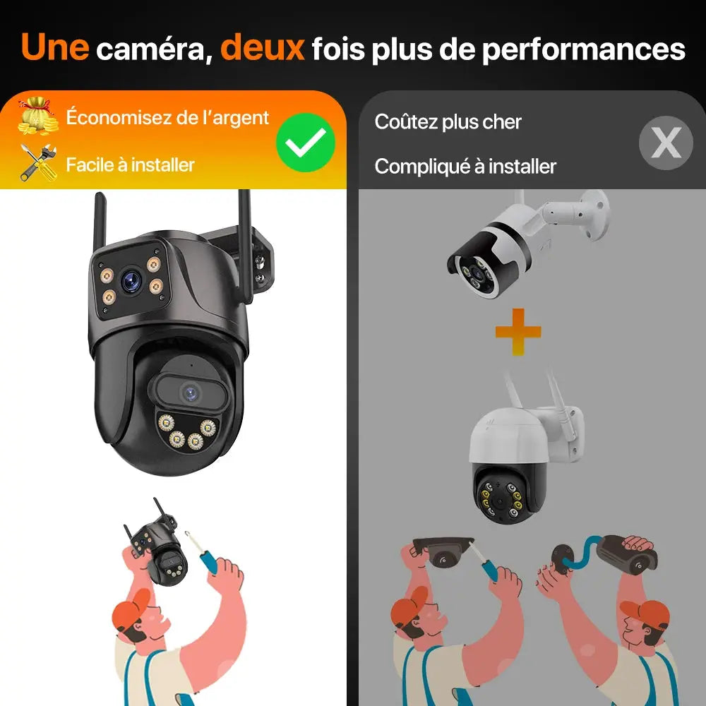 Caméra de Surveillance 4K 8MP PTZ WiFi Double Objectif | Vision Nocturne Couleur | Détection Humaine | Audio Bidirectionnel | iCSee Ma boutique