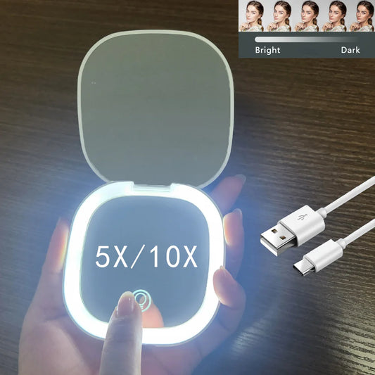 Mini Miroir de Maquillage Pliable avec LED – Grossissement 5x / 10x, Rechargeable, Miroir de Poche Compact - BLACKBEARD OUTDOOR INDUSTRIES