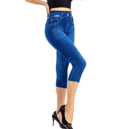 Leggings Femme Imprimé Jean — Style Slim, Extensibles, Faux Denim, Long ou Court, Été - BLACKBEARD OUTDOOR INDUSTRIES