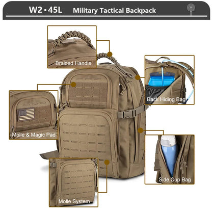 Sac à Dos Tactique 3 Jours – 38/45L | Imperméable, Résistant, Molle | Randonnée, Militaire, Survie - BLACKBEARD OUTDOOR INDUSTRIES