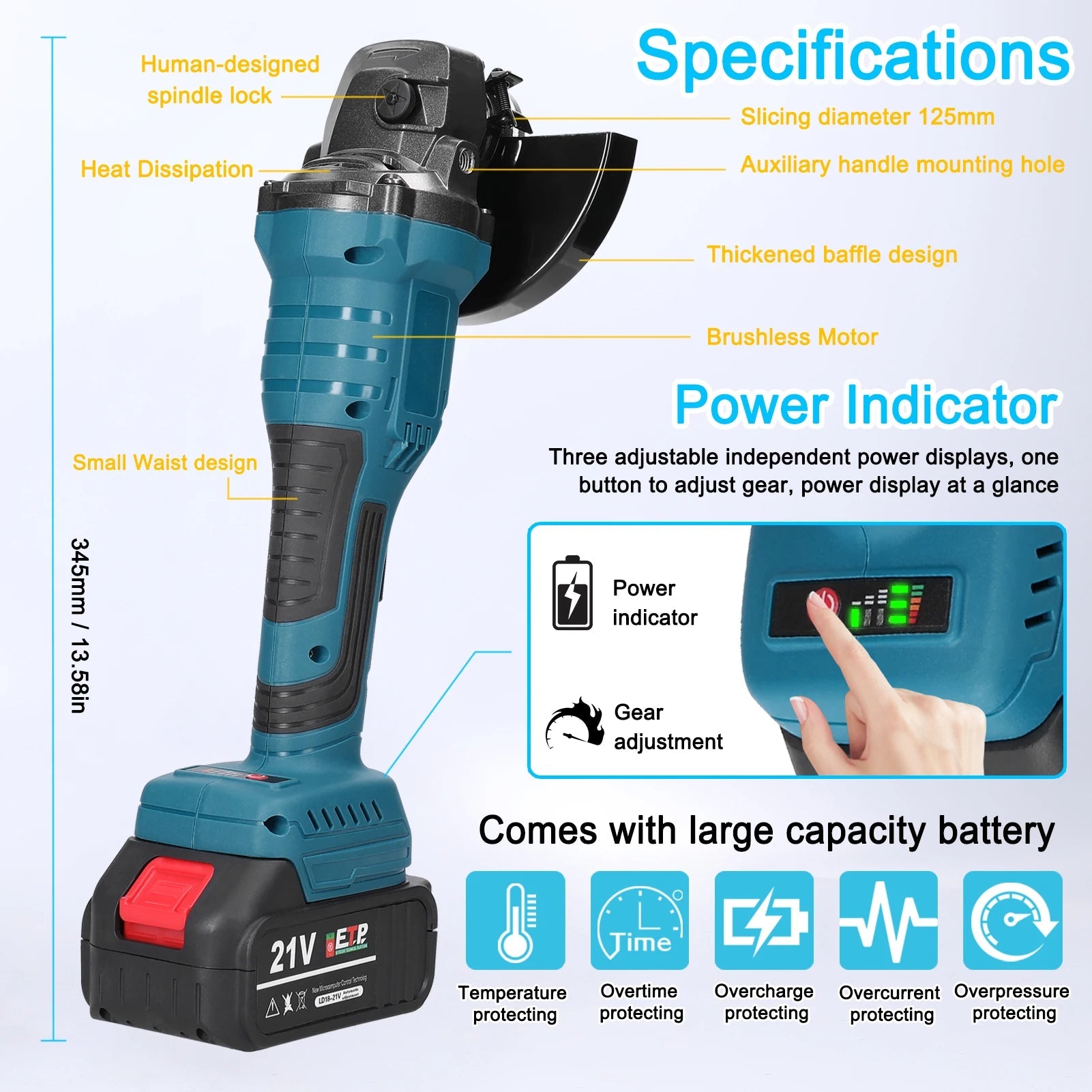 Meuleuse d'Angle Sans Fil 21V - Outil Professionnel avec 2 Batteries et Moteur brushless BLACKBEARD OUTDOOR INDUSTRIES