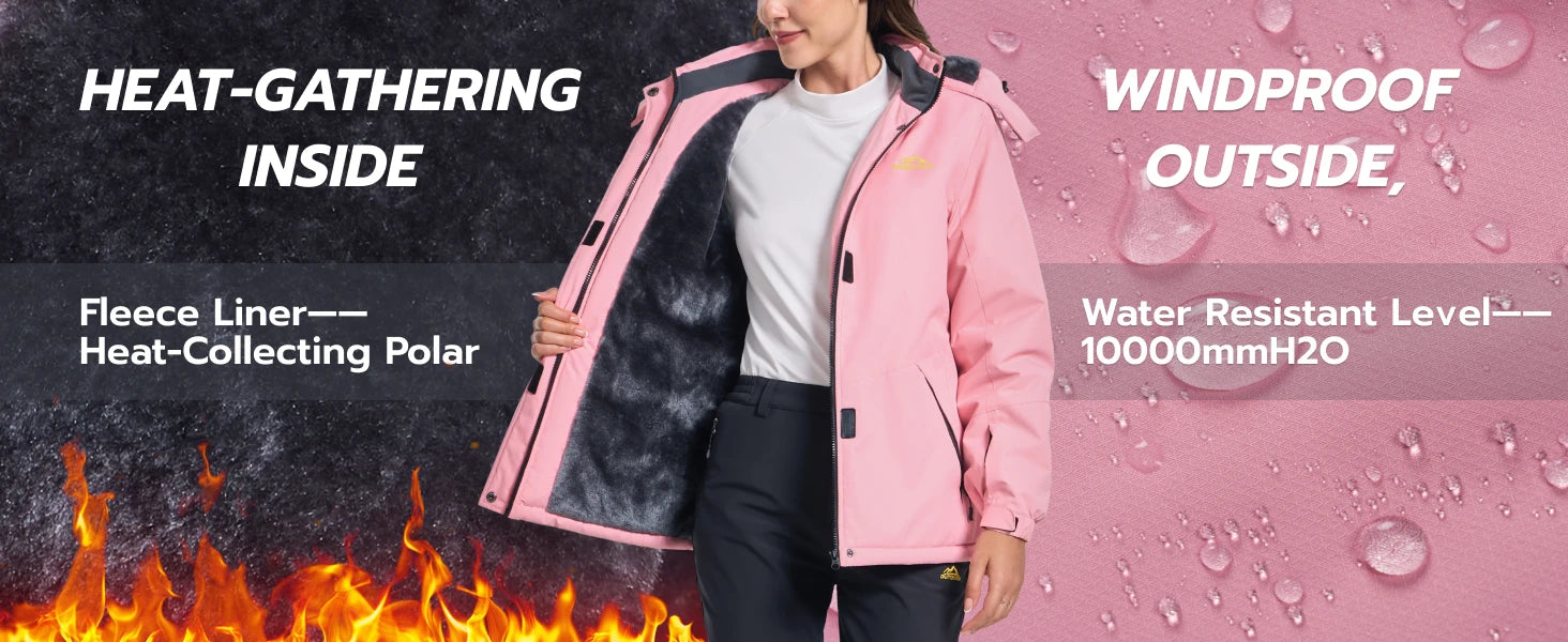 Veste Parka Hivernale TACVASEN pour Femme – Manteau à Capuche en Polaire, Imperméable et Coupe-Vent avec 5 Poches Zippées pour Ski et Snowboard - BLACKBEARD OUTDOOR INDUSTRIES