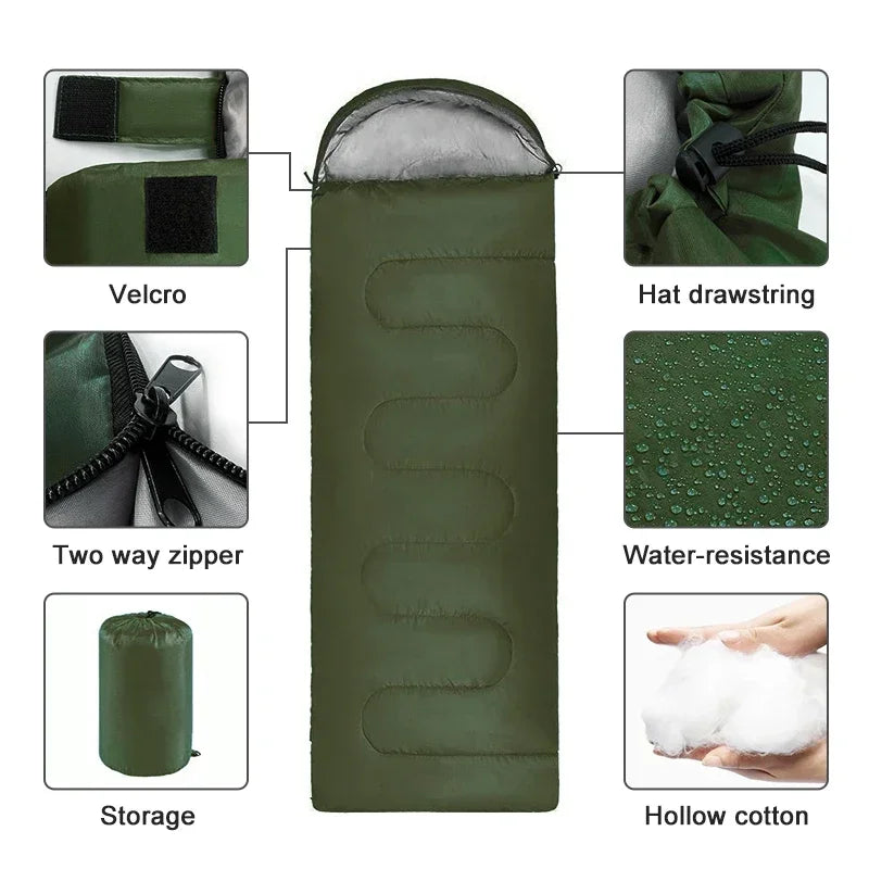 Camping Sleeping Bag Lightweight 4 Season Warm Envelope – Sac de Couchage en Coton Hiver pour Randonnée et Outdoor - BLACKBEARD OUTDOOR INDUSTRIES