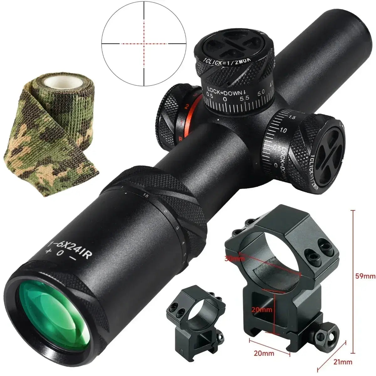 Viseur Tactique 1-6x24 IR pour Arbalète et Airsoft – Scope Compact SFP pour Fusil de Chasse et Tir de Précision, Rail 11/20 mm pour AR15 .223 Ma boutique