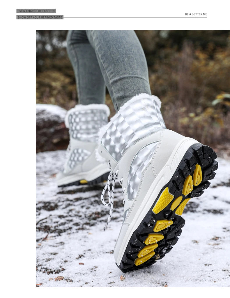 Bottes de Neige Femme Hiver 2024 – Sneakers Chaudes à Fourrure, Semelle Épaisse, Imperméables – Bottines Mi-mollet Outdoor - BLACKBEARD OUTDOOR INDUSTRIES
