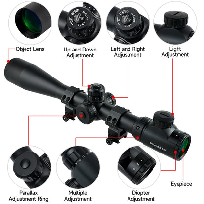 Lunette de Visée Tactique SFP 4-16X44 / 6-24X50 / 10-40X50 avec Réticule Illuminé Rouge & Vert, Réglage Parallaxe - BLACKBEARD OUTDOOR INDUSTRIES