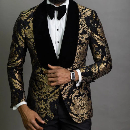 Blazer Jacquard Floral pour Homme - Veste de Costume Slim Fit avec Col Châle en Velours - Élégance BLACKBEARD OUTDOOR INDUSTRIES