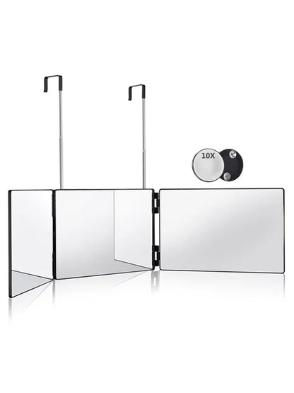 Miroir Trifold Portable 360° – Hauteur Réglable avec Crochets Télescopiques | Idéal Coupe de Cheveux, Maquillage, Rasage - BLACKBEARD OUTDOOR INDUSTRIES