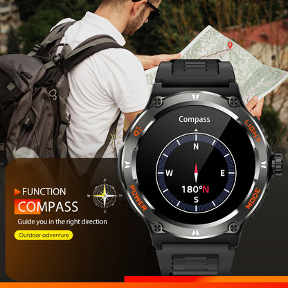 KT76 – Montre Connectée Sport Homme avec Boussole, Lampe LED et Suivi Santé - BLACKBEARD OUTDOOR INDUSTRIES