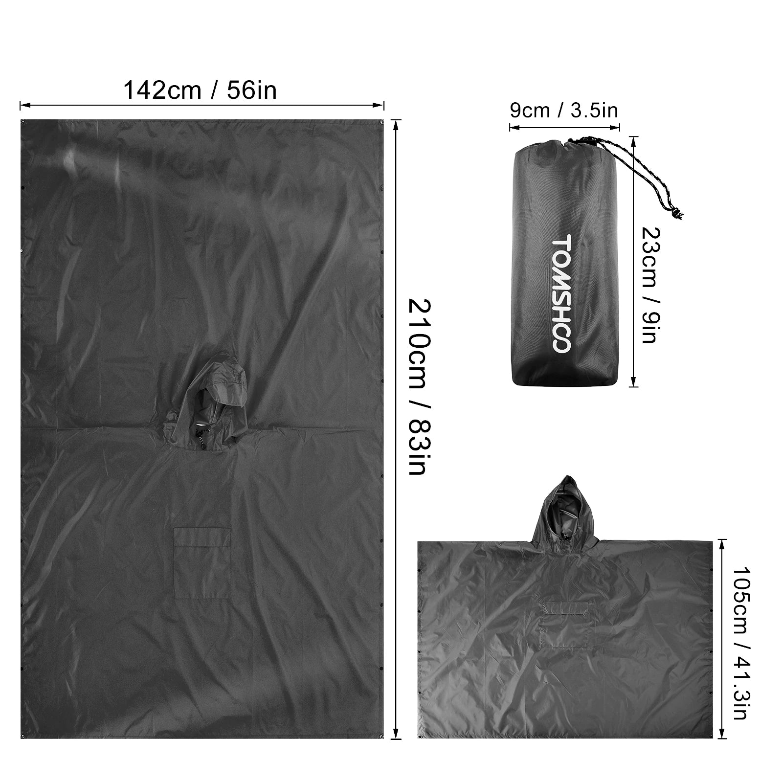 TOMSHOO Poncho de Pluie avec Capuche et Poche – Veste Imperméable Léger pour Hommes et Femmes – Protection Solaire, Idéal pour le Camping et la Randonnée BLACKBEARD OUTDOOR INDUSTRIES
