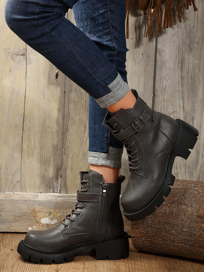 Bottines Femme à Talon Épais – Bottes Combat à Lacets & Fermeture Éclair – Style Punk Rock avec Boucle Ceinture – Pointure Jusqu’au 43 - BLACKBEARD OUTDOOR INDUSTRIES