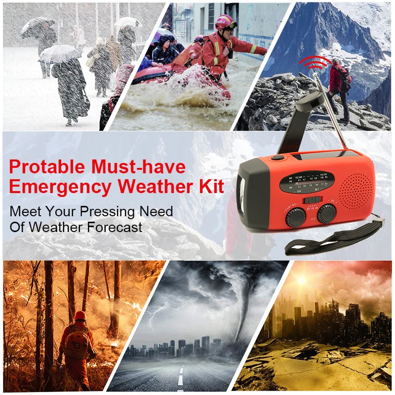 Radio Portable d'Urgence Rechargeable 2000mAh – Radio Solair, Manivelle et USB avec Flashlight, Radio AM/FM/SW, Radio Météo pour Survie, Batterie Rechargeable et Chargeur de Secours - BLACKBEARD OUTDOOR INDUSTRIES