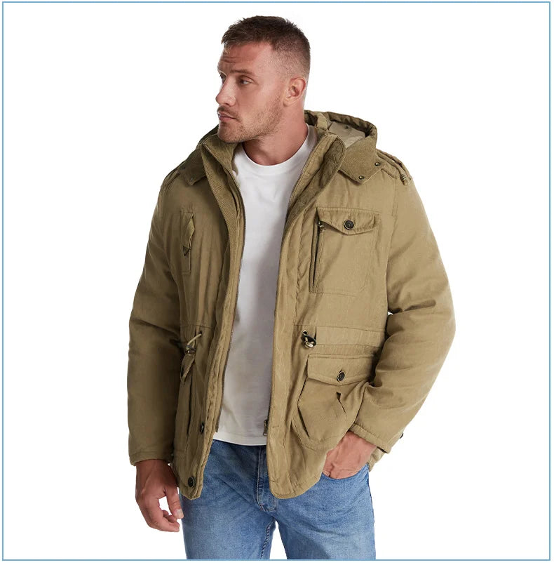 Parka Homme Hiver Chaude – LZLLTT Avec Capuche Amovible | Doublure Polaire | Multipoches | -30°C à +5°C - BLACKBEARD OUTDOOR INDUSTRIES