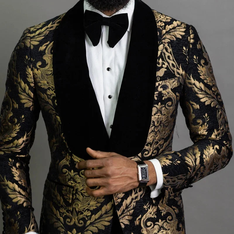 Blazer Jacquard Floral pour Homme - Veste de Costume Slim Fit avec Col Châle en Velours - Élégance BLACKBEARD OUTDOOR INDUSTRIES