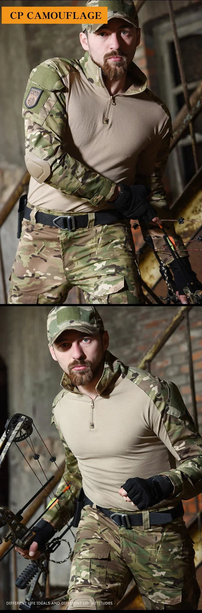 Chemise Tactique à Manches Longues Outdoor CP - T-shirt Combat à Zip 1/4 en Ripstop Coton Camo pour Hommes BLACKBEARD OUTDOOR INDUSTRIES