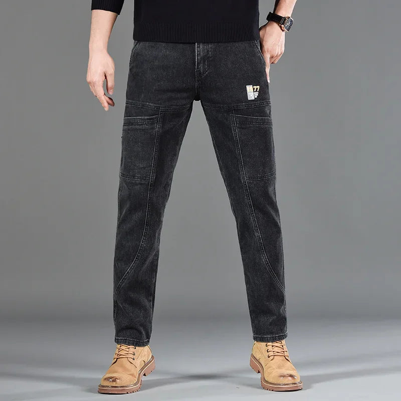 Jean Slim Fit Homme Style Coréen - Pantalon en Denim Élastique Gris Taille Moyenne BLACKBEARD OUTDOOR INDUSTRIES