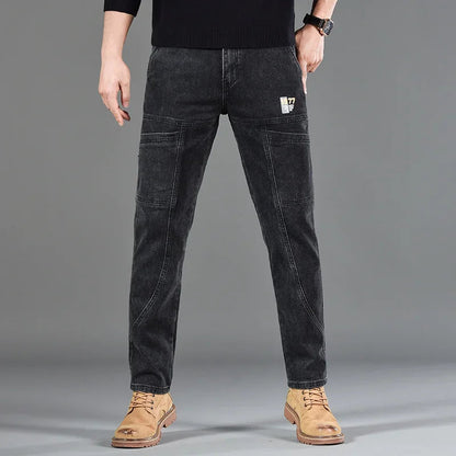 Jean Slim Fit Homme Style Coréen - Pantalon en Denim Élastique Gris Taille Moyenne BLACKBEARD OUTDOOR INDUSTRIES