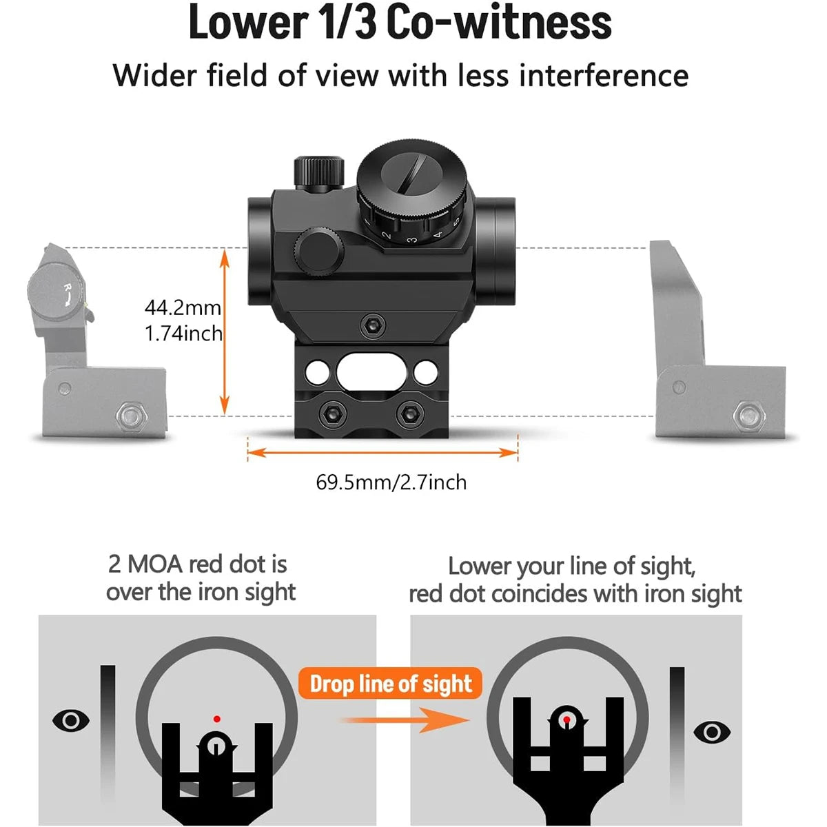 Viseur Point Rouge 2 MOA – Reflex Sight 1x25 mm – Étanche, Antichoc et Anti-buée – Avec Rehausseur de 1 pouce - BLACKBEARD OUTDOOR INDUSTRIES