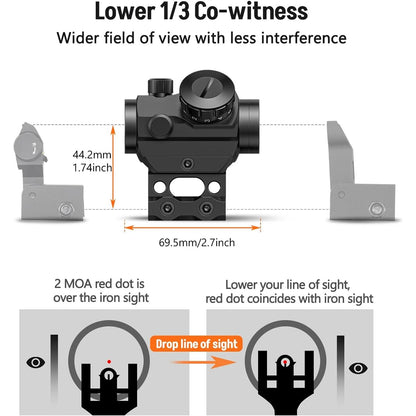 Viseur Point Rouge 2 MOA – Reflex Sight 1x25 mm – Étanche, Antichoc et Anti-buée – Avec Rehausseur de 1 pouce - BLACKBEARD OUTDOOR INDUSTRIES
