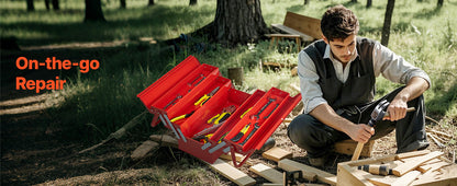 Boîte à Outils Métallique VEVOR 18” – 3 Niveaux / 5 Compartiments | Coffre de Chantier Portable avec Poignée - BLACKBEARD OUTDOOR INDUSTRIES